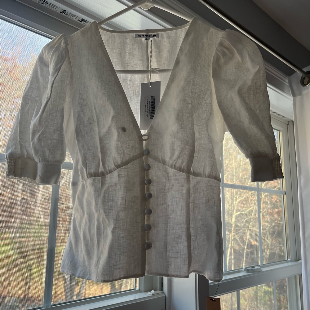 Reformation Emerald Linen Top